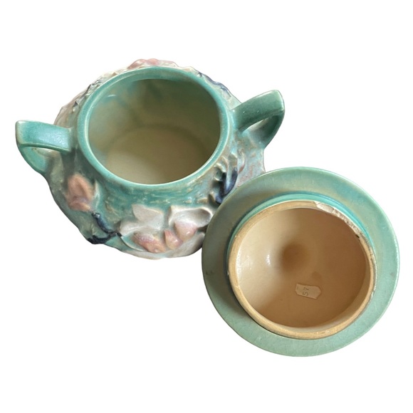 1940s Vintage Antique Roseville Pottery Magnolia Creamer & Closed Sugar with Lid - Picture 4 of 10